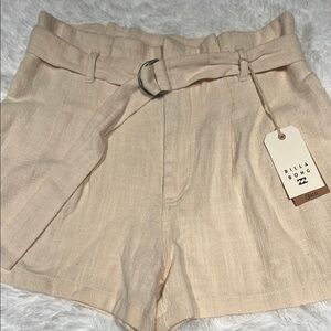 Billabong Cream High Waist Shorts with Pleated Design and pockets island getaway
